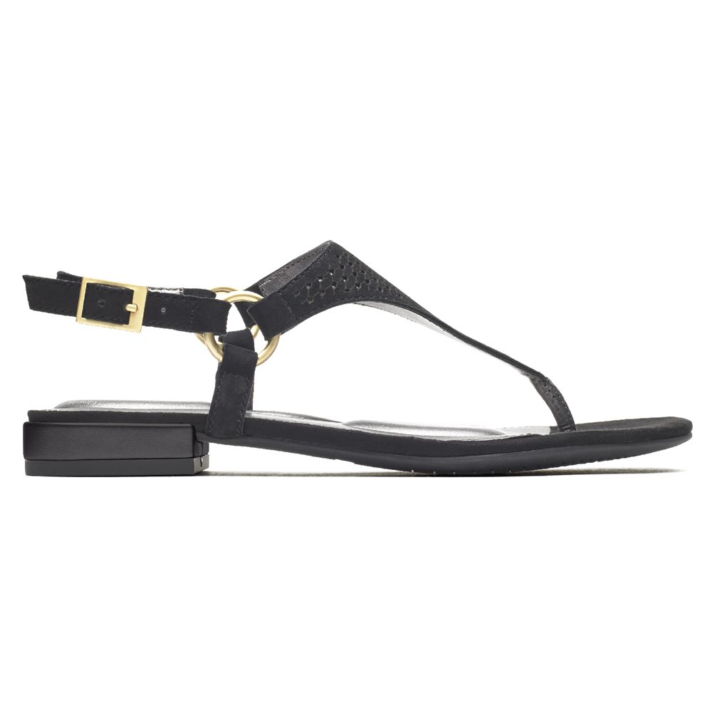 Rockport Women's Total Motion Zosia Thong Sandals - Black - USA (7512RQWST)